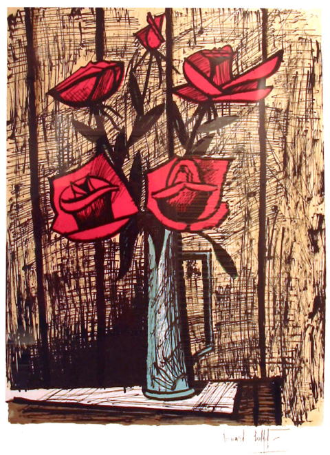 ベルナール・ビュッフェ Bouquet de roses バラの花束 1982年　絵画（リトグラフ）作品